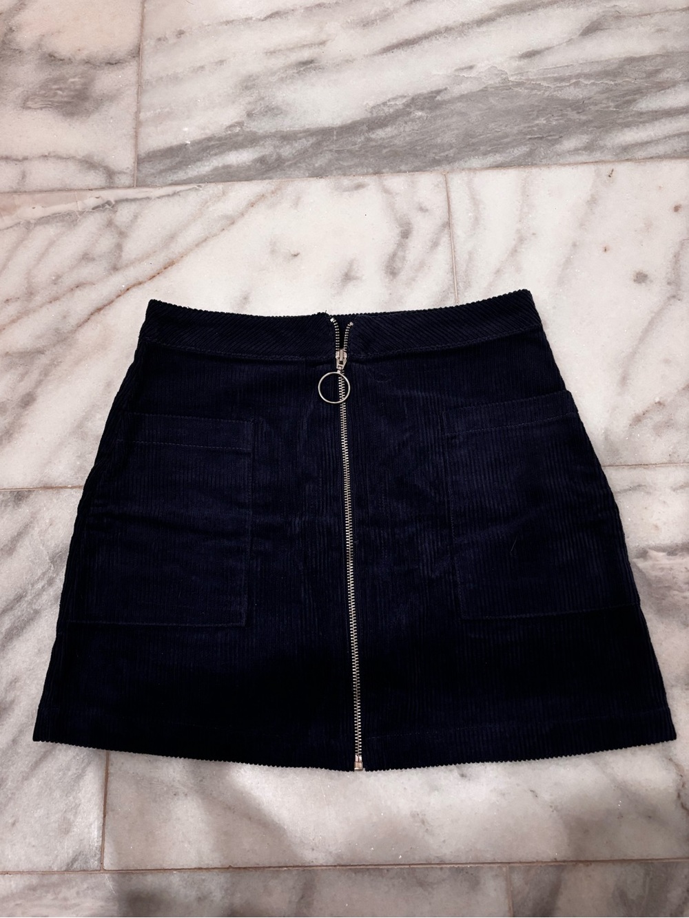 Francesca's Collections Navy Corduroy Zip Pocket Mini Skirt